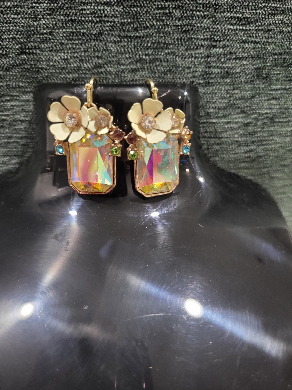 Vintage Gold Floral Aurora Crystal Drop Earrings - Women Jewelry